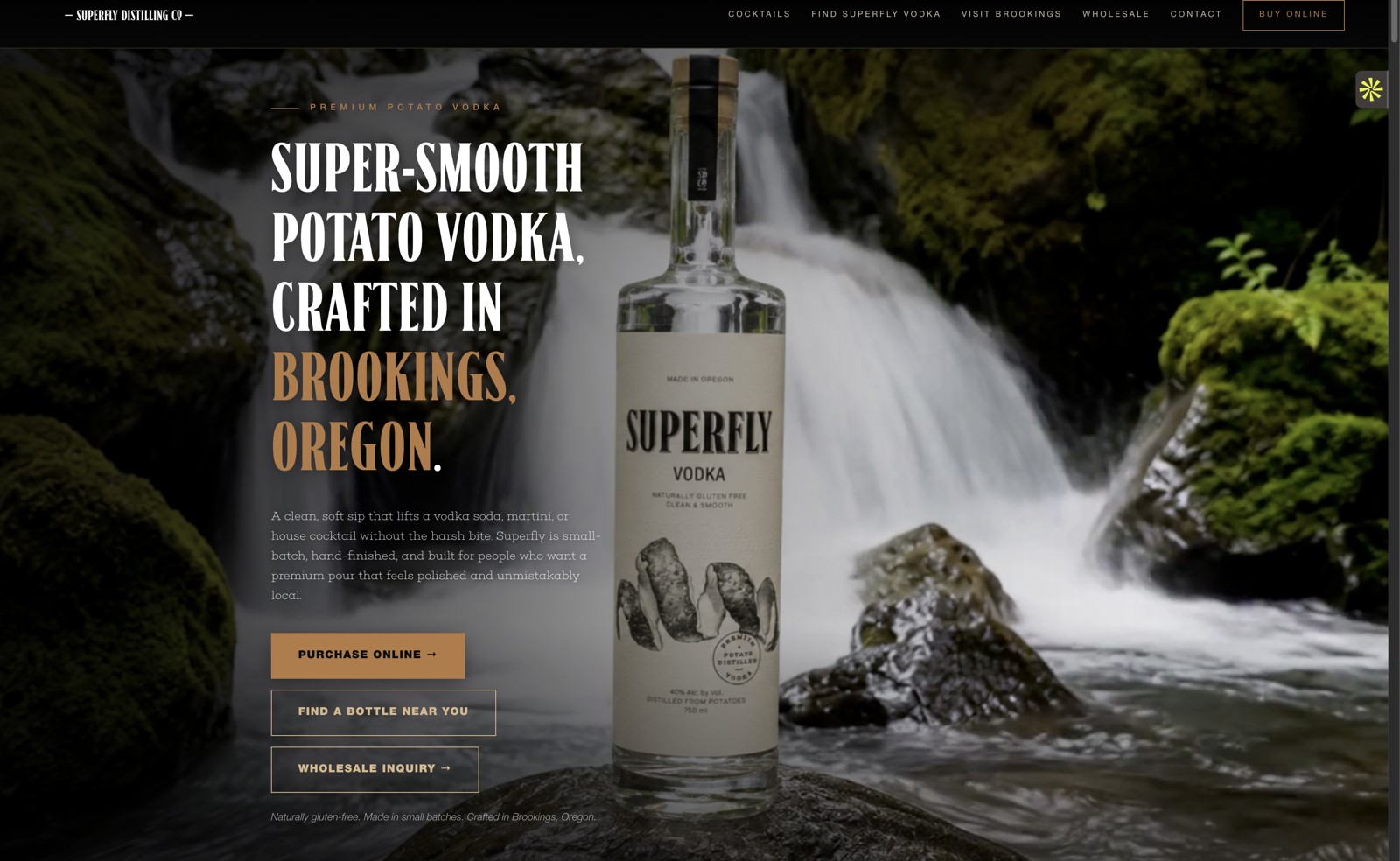 Superfly Distilling website homepage