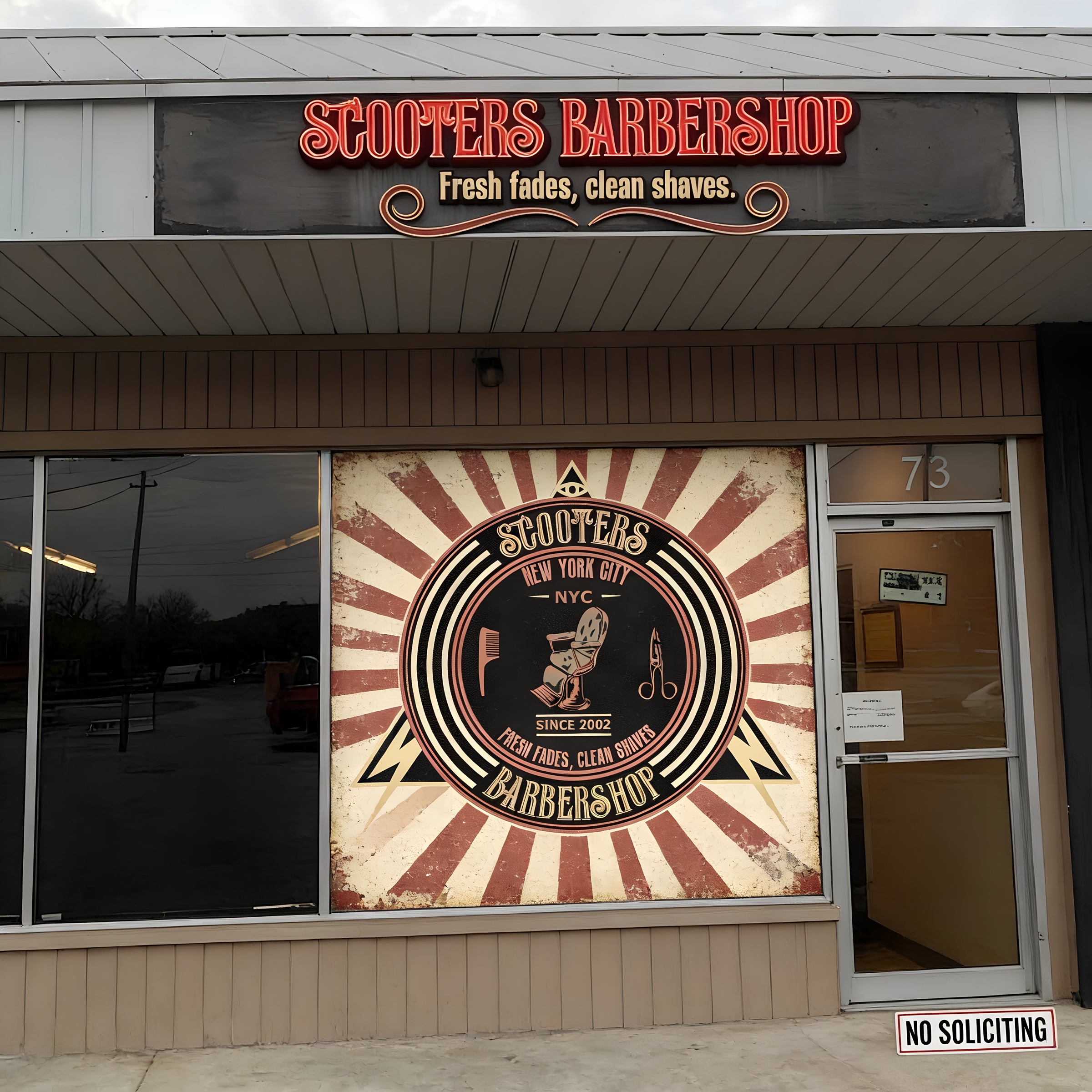 Redesigned Scooter's Barbershop storefront concept